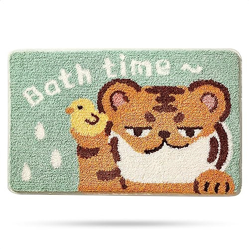 Niedliche Tiger Badematte 50x80, weich, saugfähig, rutschfest, waschbar | Badteppich 100% Mikrofaser TPR-Rutschschutz Saugstark, schnelltrocknend, farbhaltend, schmutzabweisend Maschinenwaschba