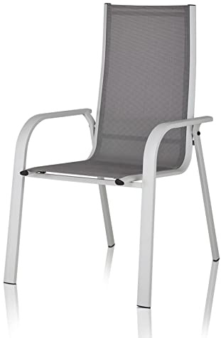 for friends Gartenstuhl, vielseitig einsetzbar, praktisch im Alltag | mit Armlehnen Aluminium & Textilgewebe, stapelbar, wetterfest, Outdoor, 120 kg belastbar, hohe Rückenlehne, grau