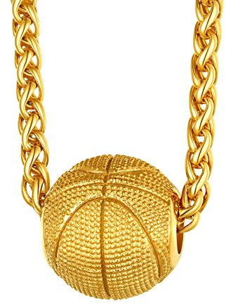 FindChic Kette für Herren Basketball Anhänger aus Edelstahl Kettenlänge 61 cm verstellbar als Geschenk zum Geburtstag, Weihnachten, Valentinstag Gold