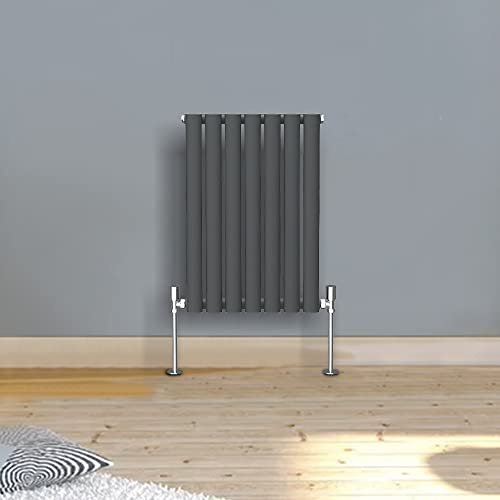 Warmehaus Anthracite Modern Radiator Horizontal Oval Single Panel 600x413mm | Slimline Designer, Wall Mounted or Floor Standing Radiators, Central Heating, Mild Steel, Bathroom Column Radiator