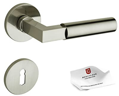 Beschläge Hamburg Türgriffe Türbeschlag BAUHAUS PRIME 07ZAMAK MMN BB - Türklinken mit runden Buntbart Rosetten für Zimmertüren - Türdrücker für Innentüren, ø 52x5 mm aus ZAMAK in matt vernickelt