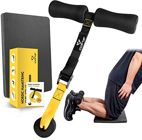 Nordic Hamstring Curl Strap with Fitness Knee Mat, Holds 420 Pounds for Hamstring Curls, Sit Up Bar for Floor, Spanish Squats, Ab Workout, 5 Seconds Setup Nordic Curl Home Fitness Equipment