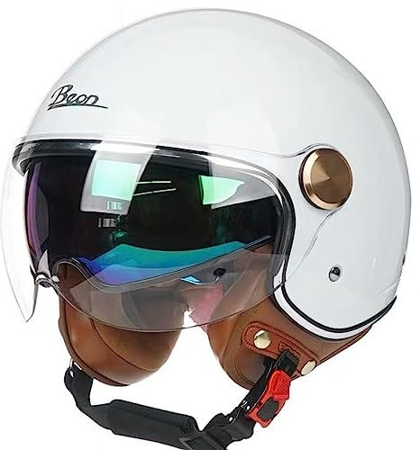 Jethelm Mit Visier, ECE-Zugelassener Vespa-Helm 3/4 Motorradhelm, Erwachsene Retro-Mopedhelme Für Männer Und Frauen, Halbgesichts-Motorradhelm C,M=54-56CM