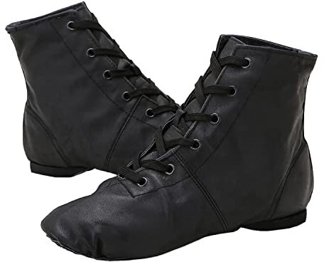 Homieco Damen Jazzschuh Ballettschuhe Gymnastikschuhe, Mädchen Moderne Leder Jazz Dance Schuhe, Tanzstiefel Ballettschläppchen Ballerinas Tanzschuhe Gymnastikschläppchen Schwarz 39