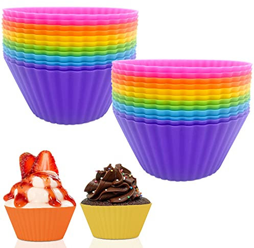 sinzau 24 Stück Muffinform Silikon, Wiederverwendbare Muffinförmchen, 6 Farben