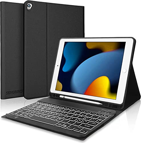 SENGBIRCH Custodia con Tastiera Italiano per iPad 10.2 9a/8a/7a/2021/2020/2019/iPadAir 3/Pro10.5, 7 Colori Retroilluminazione Italiano Tastiera Bluetooth Wireless per iPad 10.2, Nero