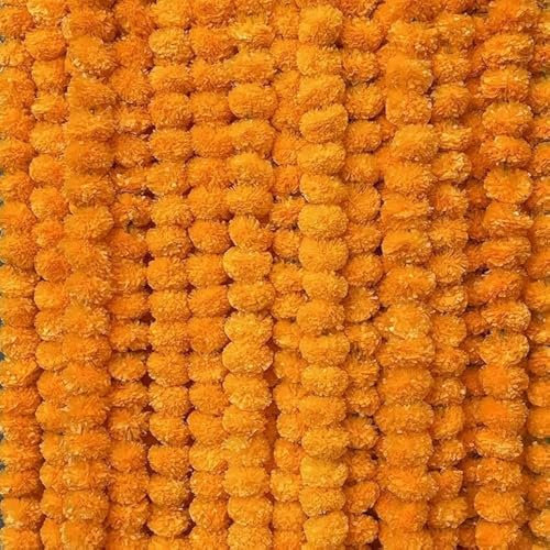 5 Stück – 4.5ft Ringelblumengirlande Halloween Diwali Pooja indische/amerikanische Hochzeit Kaminsims-Dekoration künstliche Blumenschnur Weihnachten Herbstfest Frühling Busch-Blumendekor – Mango Gelb
