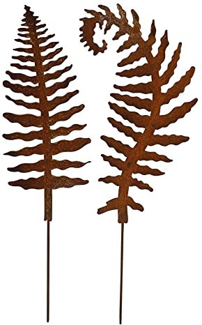 Manufaktur Lichtbogen 2er Set Rost Gartenstecker Farn 78 cm Edelrost Beetstecker Metall Gartendeko