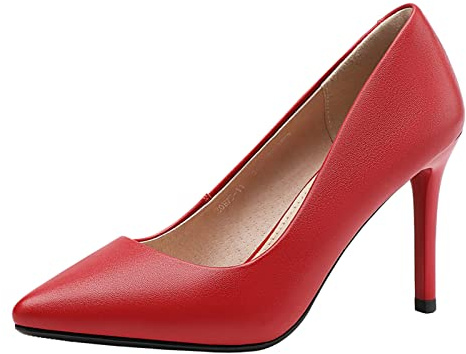 Jamron Damen Volles Echtes Leder 5CM/7CM/9CM High Heels Elegant Spitze Zehen Pumps
