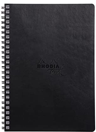 Rhodia 116183C - Rhodia Touch Spiralalbum Mixed Media Book, Doppelspirale, DIN A4 Hochformat, 32 Blatt Paint'ON-Papier extraweiß 250g, ideal für Mischtechniken und Kunst, Schwarz, 1 Stück