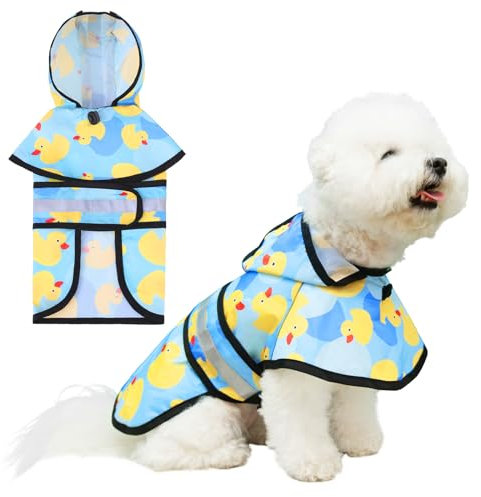 KOOLTAIL Hunde-Regenmantel mit Kapuze und Loch für die Leine, Regenmantel für kleine und mittelgroße Hunde, wasserdichte Hunde-Regenjacke mit reflektierenden Streifen, verstellbar, atmungsaktiv,