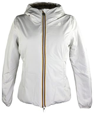 K-Way Giubbotto donna, modello Lily Eco Stretch Thermo Double, tessuto nylon elasticizzato, impermeabile, antivento ed idrorepellente, collo con cappuccio, reversibile, vestibilità slim, due.