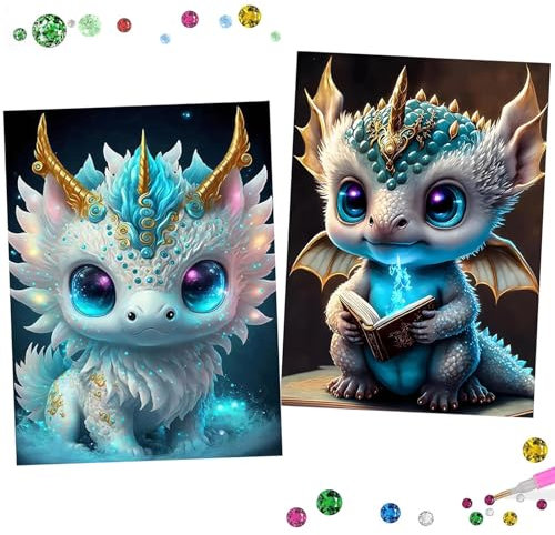 Diamond Painting Dragon 5D Peinture Diamant Adulte, 2 Pièces Dragon Peinture Diamant Kit Complet, DIY Diamant Painting Enfant, Broderie Diamant Art Painting Kits Décoration Murale pour la Maison