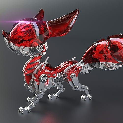 UpGLeuch Bunte 3D Metall Puzzles für Erwachsene Fuchs Metall Modell Kits mit Licht, DIY Bauspielzeug 3D Metall Fuchs Modell Bausätze mit Werkzeug, Desktop Spielzeug Geschenke für Erwachsene