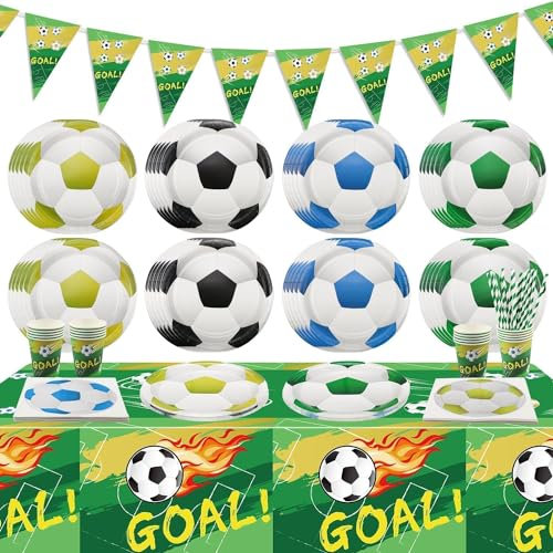 102Pcs Football Party Decorations - Football Party Supplies Including Football Plates, Napkins, Cups, Birthday Banner for Kids Football Theme Fan Sports Event Game Day Party Supplies, Serve 20 (M)