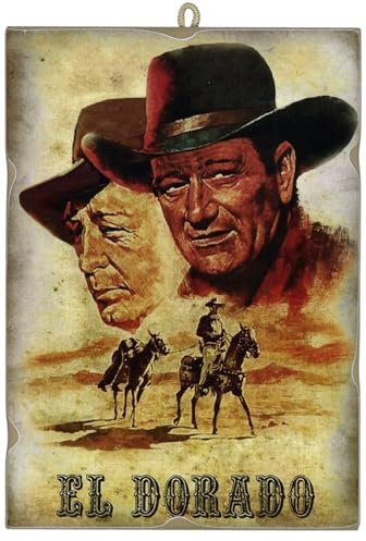 KUSTOM ART Bild im Vintage-Stil, Serie Berühmte Filme El Dorado, Druck auf Holz, 25 x 18 cm.