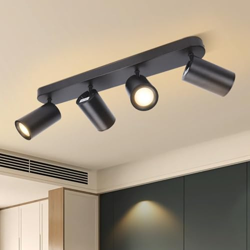 Aigostar Kitchen Ceiling Lights, Black 4 Way LED Ceiling Spotlight Bar, GU10 Spot Light Fitting for Bedroom, Hallway, Living Room