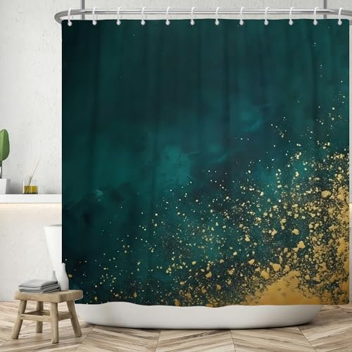 Ttincceer Rideau de Douche en marbre Vert foncé avec Motif Or Rideau de Salle de Bain Moderne Abstrait Ombre Rideaux de Douche de Luxe Rideau de Baignoire étanche 152x183cm