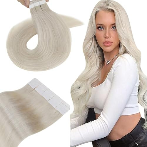 Hetto Tape Extensions Echthaar Blond Tape in Extensions Echthaar Ash Blond Seidig Gerade Invisible Tape Klebe Remy Haarverlangerung 20pcs 30g 30 cm #60