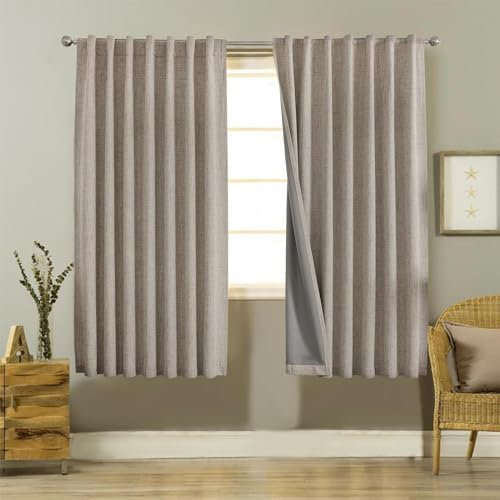 Joydeco 100% Tende Oscuranti per Interni 2 Pezzi, Lino Tende Termiche con Passanti per Soggiorno Moderne, Cameretta Bambini, Camera da Letto Blackout Curtains (2xL106xA158, Lino)