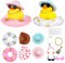 Ente Auto Armaturenbrett Dekorationen, 14PCS Gelbe Gummiente Badespielzeug mit Sonnenhüten Sonnenbrille Goldenen Ketten und Schwimmringen, Baby Shower Spielzeug Schlafzimmer Dekoration