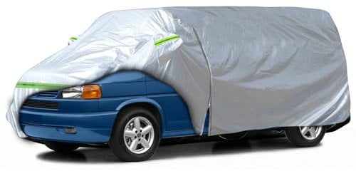 Auto Abdeckung Vollgarage Autoplane für VW Transporter T4 1995-2004, Wasserfest Autoabdeckung Komplett SWB, Große Autoabdeckung mit Reißverschluss an der Seitentür