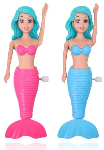 2 Pack Badespielzeug für Kleinkinder Kinder Mädchen - Meerjungfrau Prinzessin Wind-Up Schwanz Klappe schwimmende Wasser Badewanne Spielzeug, Schwimmbad Badezeit Spaß, Meerjungfrau Badespielzeug (B)