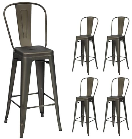 COSTWAY Lot 4 Tabourets de Bar Empilable en Métal avec Dossier Amovible, Hauteur d'Assise 76,5 CM, Pieds en Caoutchouc Antidérapants, Chaise de Bar Tolix pour Bistrot, îlot Central, Comptoir