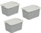 BranQ - Home essential Universeller Aufbewahrungsbehälter mit Deckel VELUR, 3er-Set, Grösse 16 l, BPA-frei Kunststoff PP, hellgrau