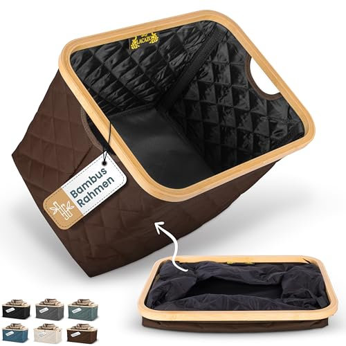 NEU LACAZO faltbarer Wäschekorb – 55 L – robuste, platzsparende Wäschebox – atmungsaktiver Stoff – standfester Bambusrahmen – Weiß, Braun, Blau, Grün, Grau, Schwarz – nur 715 Gramm – Tragegriffe