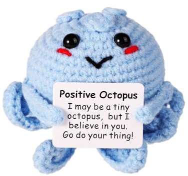 Positive Octopus, 7,5cm Niedlich Lustig Positive Kartoffeln Gestrickter Oktopus Puppe mit Ermutigungskarte Emotionale Unterstützung Positives Spielzeug für Geburtstagsfeier Dekoration Geschenk
