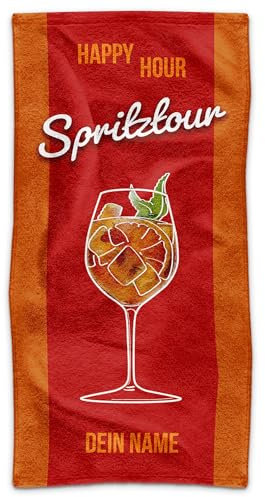 PR Print Royal Badetuch personalisiert mit Name - Happy Hour Spritztour - Handtuch Bedrucken, Geschenkidee für Familie, Freunde | Personalisiertes Fotohandtuch - 100 x 50 cm