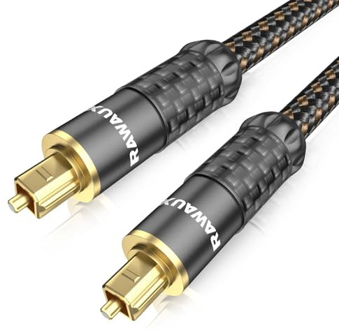 RAWAUX Cavo Ottico Audio Digitale Cavo Audio Ottico Toslink/SPDIF | Fibra di Carbonio + alluminio + Placcato Oro 24K | Cavi Ottica Soundbar per Home Theater, TV, Amplificatore, DVD (Nero, 3m)