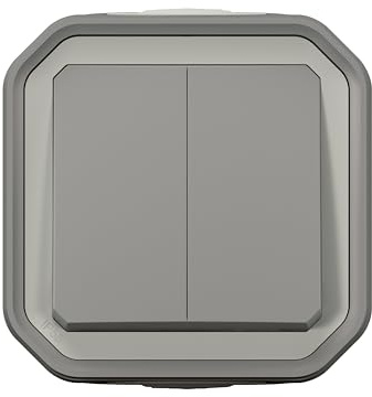 LEGRAND, Plexo New Feuchtraum-Aufputz-Serienschalter, 10 Ampere, 250 Volt, IP55 - IK07, 2 Betätigungswippen, Steckklemmen, Farbe: Grau, 069714L