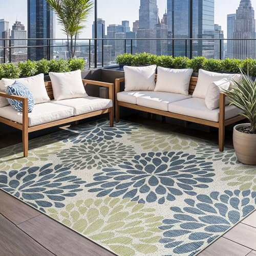 Beverly Rug Outdoor-Teppich, 15,2 x 22,9 cm, modern, exotische tropische Blätter, für drinnen und draußen, Terrasse, Veranda, Garten, wasserabweisend, waschbar, Außenteppich (15,2 x 22,9 cm, Olivgrün)