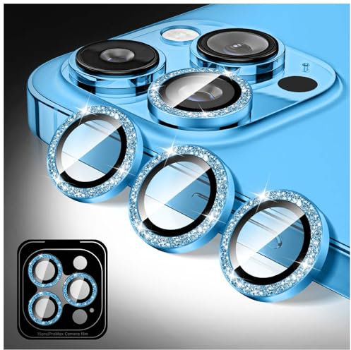 Kucheed Protecteur D'objectif D'appareil Photo Compatible avec iPhone 11 Pro/iPhone 11 Pro Max, Paillettes Couverture de Caméra en Verre Trempé 9H, Anneaux Métalliques Individuels