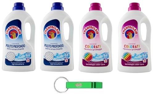 4 confezioni di test Chanteclair Lavatrice Colorati + Pulito Profondo - detersivo liquido per lavatrice - detersivo 28 lavaggi 1260 ml + portachiavi Beni Culinari