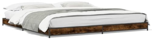 AUUIJKJF Home Items, Bettrahmen aus geräucherter Eiche, 180 x 200 cm, Super-King-Size-Bett, Holz- und Metallkonstruktion, Anzugmöbel