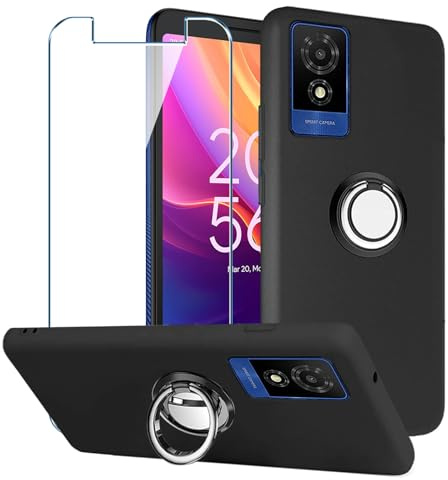 Xiangyun Case for TCL 501 (6.0), With 1 Piece Tempered Glass Screen Protector + 1 X 360 Degree Rotation Finger Ring Holder, Shockproof Slim Soft TPU Anti-Scratch Phone Case, Black