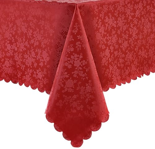 Romanstile Wachstuchtischdecke 140x240 cm Tischdecke Abwaschbar Outdoor Wachstischdecke Wasserdicht Wetterfest 350GSM Pflegleicht Tischtuch rote Table Cover Deko für Frühling,Esstisch,Party,Ostern