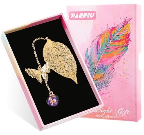 Lesezeichen Weihnachten, Lesezeichen Metall Blatt Bookmark mit Schmetterling-Anhänger Weihnachtsgeschenke für Kinder Lehrer Freunde Booklover Geburtstag mit Geschenkbox