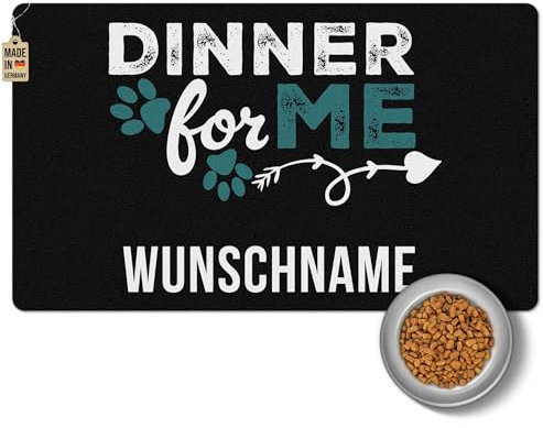 PR Print Royal Napfunterlage mit Name selbst gestalten - Dinner for me - Blau, Futtermatte für Hunde & Katzen - Personalisierte Geschenkidee, Waschbar | 60 x 35 cm, rutschfest