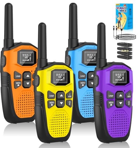 Walkie-Talkie Profesional Recargable, NXGKET 4pcs PMR 446 Sin Licencia Radiocomunicación Largo Alcance 5km con Pilas Incorporada,16 Canales Radio LCD Pantalla y Luces de Emergencia