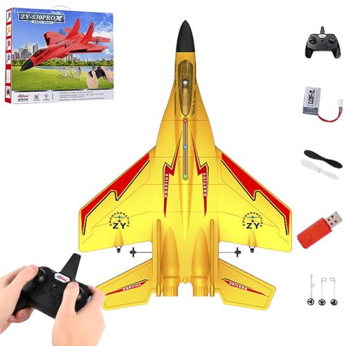Tessieshop 2.4ghz Rc Remote Control Fighter Model Toy, Wonstorex Rc Plane, Remote Control Plane Rc Fighter Jet with Lights (Yellow)