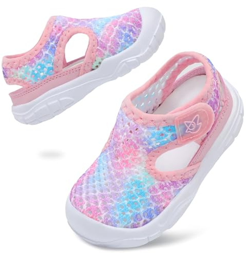 JIASUQI Toddler Sandals Boys Girls Wid Barefoot Water Sandals Kid Lightweight Water Shoes for Beach Swim(PinkScale 20, UK Size 5.5)