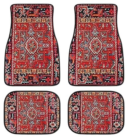 Boho-Auto-Fußmatte 4 Stück Retro-Design-Automatten Autofußmatten Vorn Hinten Bohemian Auto Matten rutschfeste Automatten Strapazierfähige Teppiche Dekorative Auto-Fußmatten Auto-Innenzubehör
