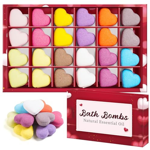 Badebomben Geschenk Set 24 Pcs, Badekugeln 30g mit Rein Natürlichen ätherischen Ölen, Einzeln Verpackte Badezusatz, Beauty Spa Bombengeschenke für Frauen, Ehefrau, Geburtstag, Valentinstag, Jubiläum