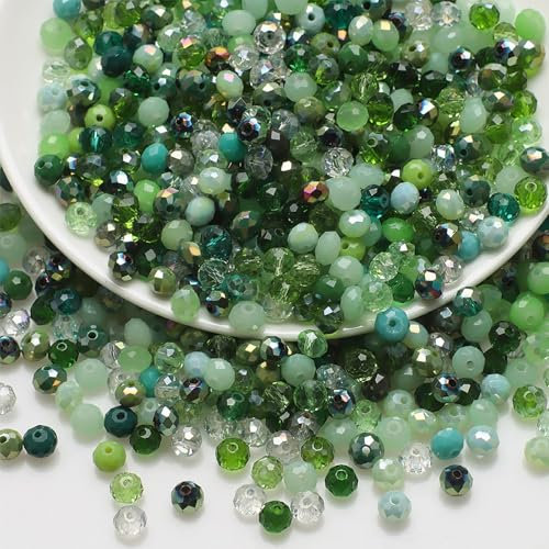 200PCS 6mm Crystal Glass Beads, Round Faceted Glass Beads, Colorful Assorted Bead for Jewelry Making, DIY Bracelets, Necklaces, Craft Projects, Multicolored Spacer Bead and Crafting (Green 6MM)