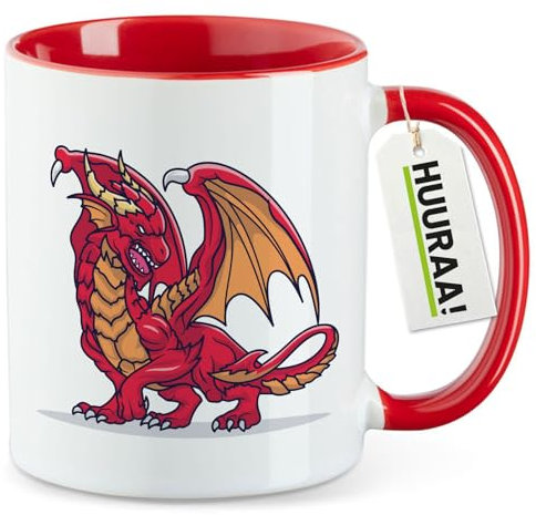 Huuraa Teetasse Drache Comic Geschenk 330ml Rot Drache Präsent