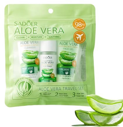 Aloe Vera Hautpflegeset Aloe Vera Travel 3-teiliges Set Gesichtsreiniger Aloe Vera Gel Gesichtswasser Beruhigende Feuchtigkeitspflege Gesichtspflege Reisegröße